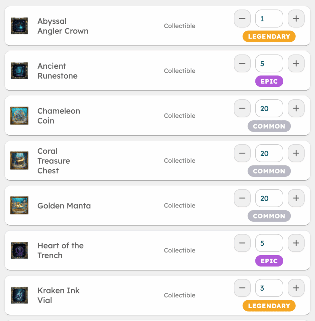Gamably screenshot showing Prize Pack editor possible reward values