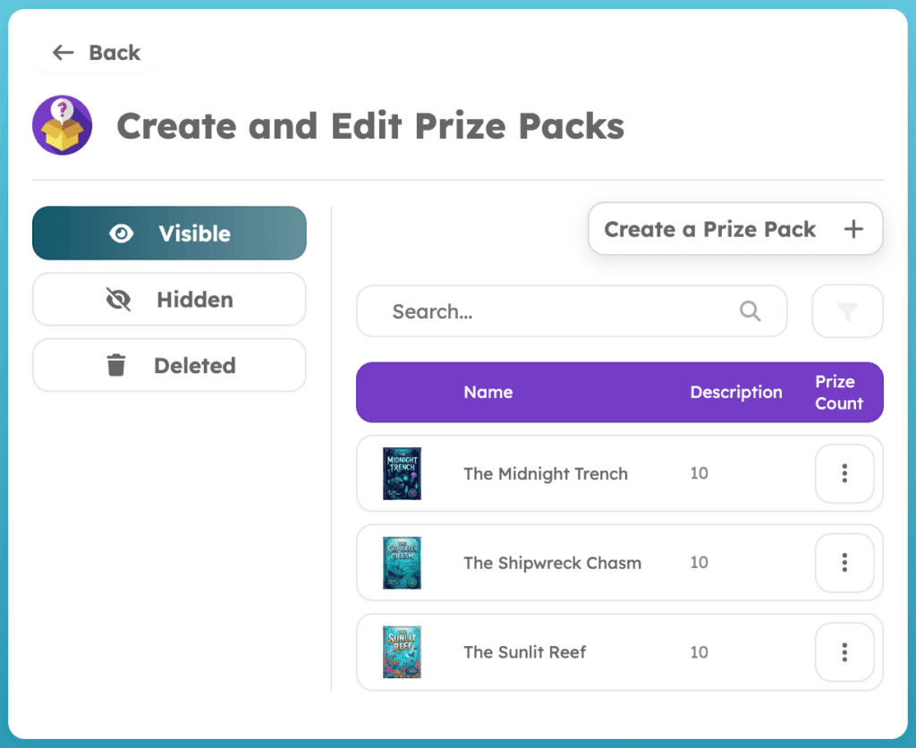 Screenshot of creating a new Prize Pack in Gamably